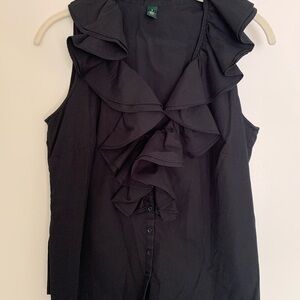 Ralph Lauren Black Sleeveless Ruffle Blouse Size 4